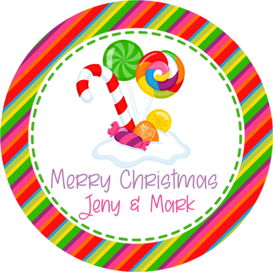 Rainbow Candy Christmas Stickers – Personalized Holiday Favor Labels