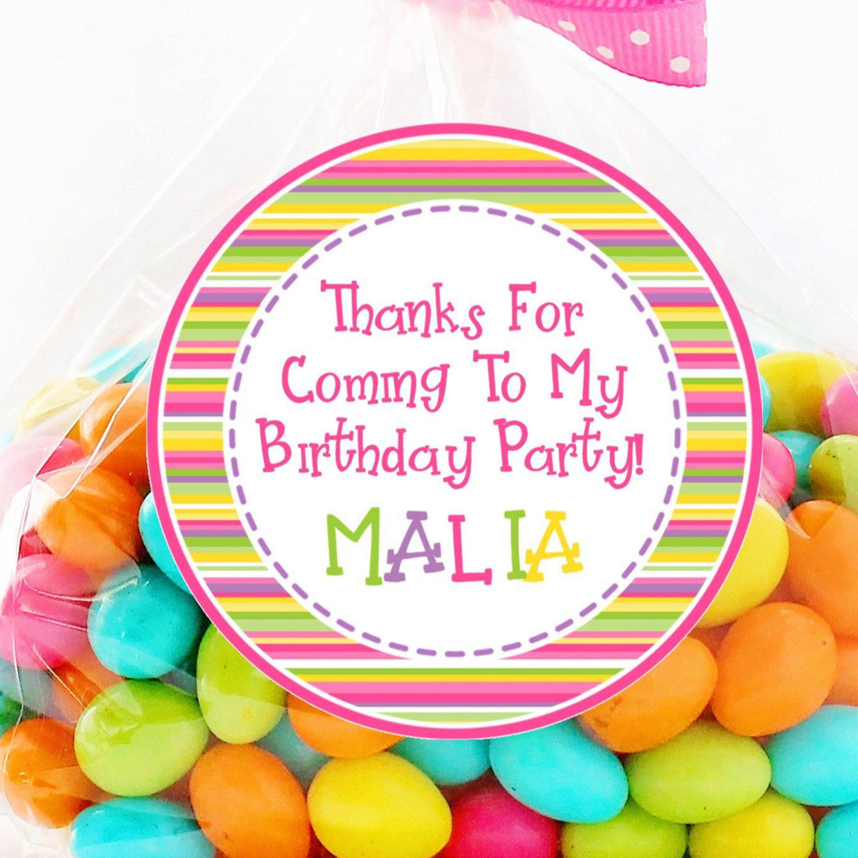 Rainbow stripe birthday sticker with personalized name