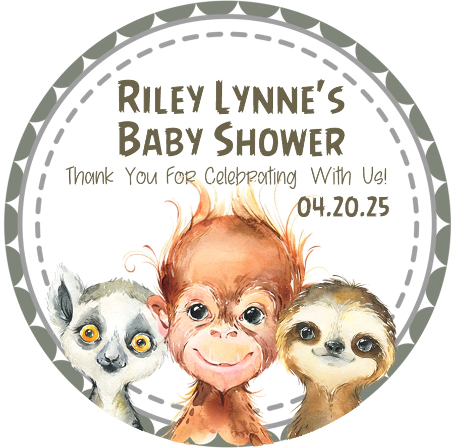 Rainforest baby shower sticker favor label