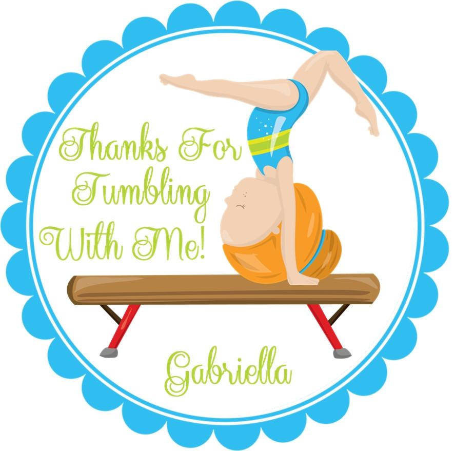Red-haired gymnast sticker for girls' gymnastics birthday party favors
