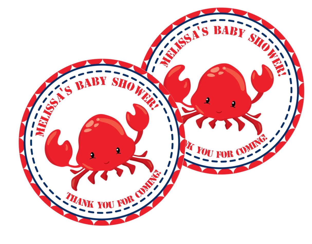 Red crab nautical baby shower sticker