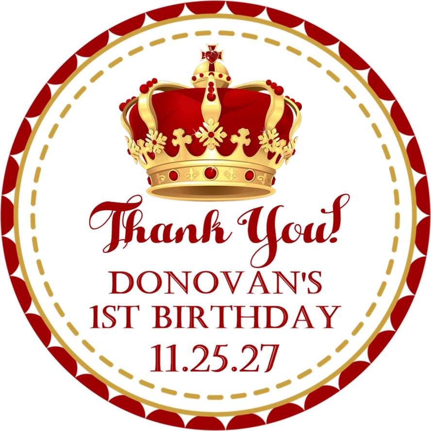 Red crown sticker with custom name and date