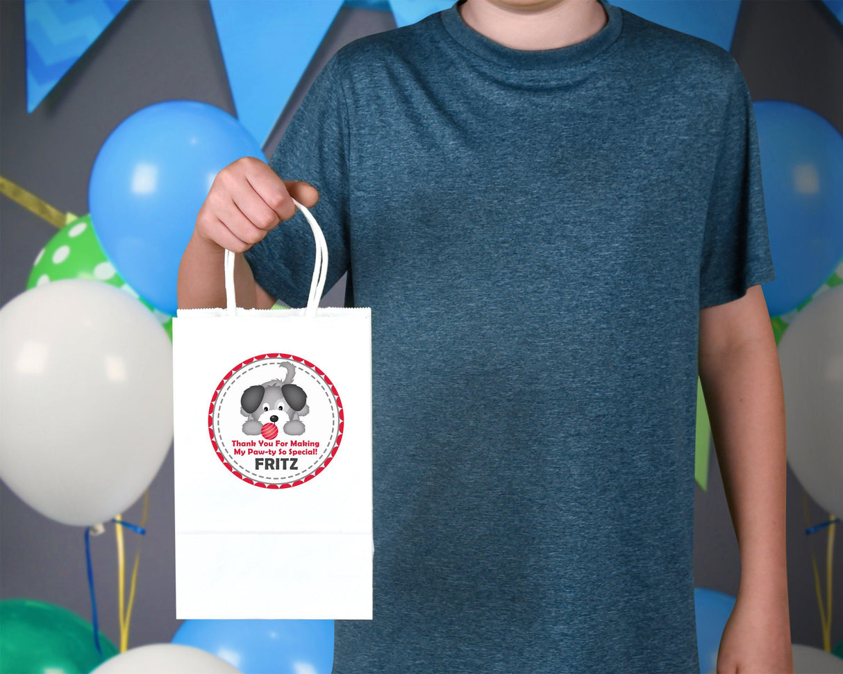 Red dog birthday party stickers