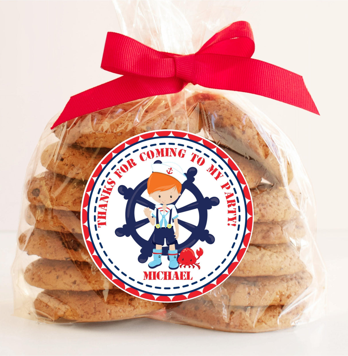 Red hair boys nautical birthday sticker