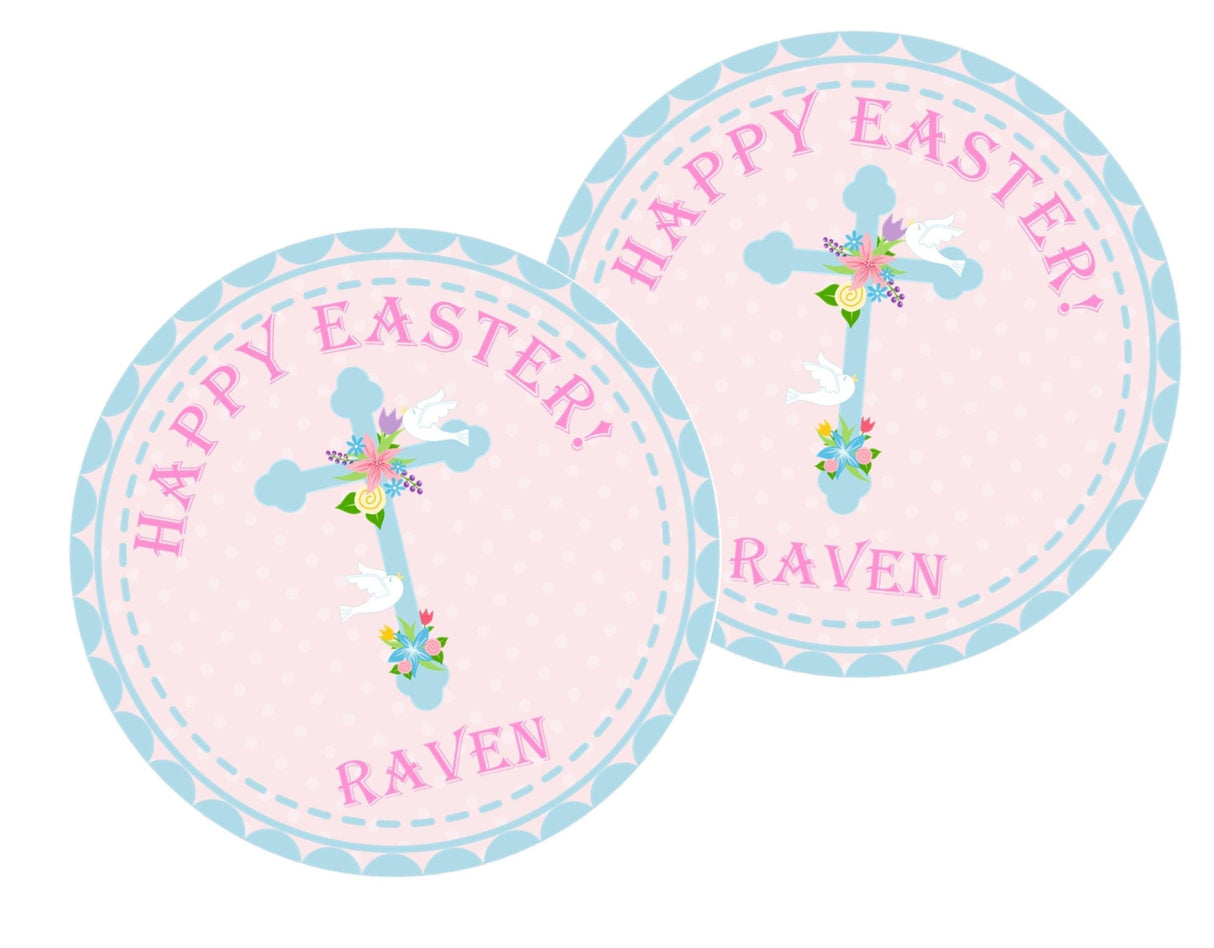 Floral cross Easter sticker with pastel flowers and doves