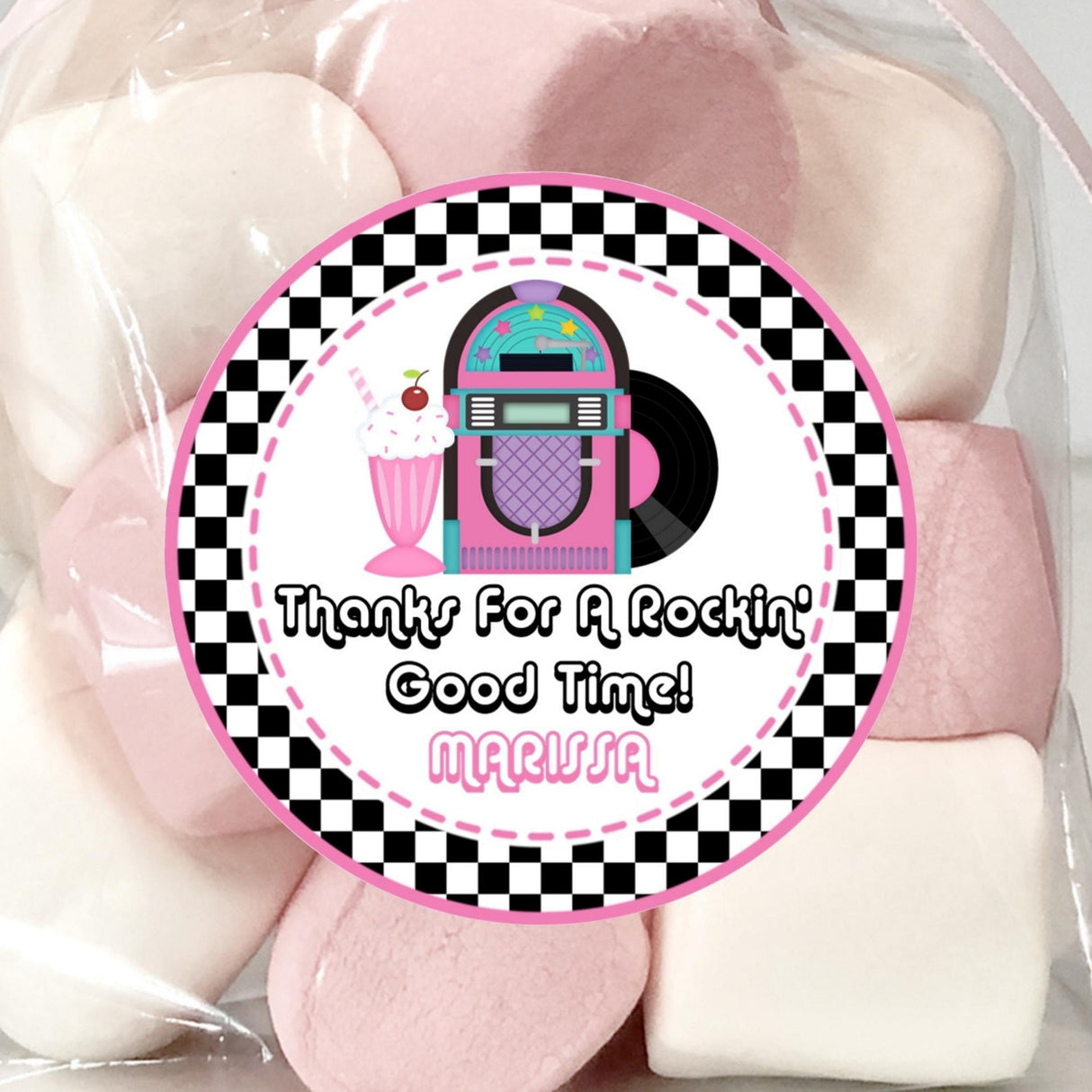 Retro jukebox and record 1950s birthday sticker personalized