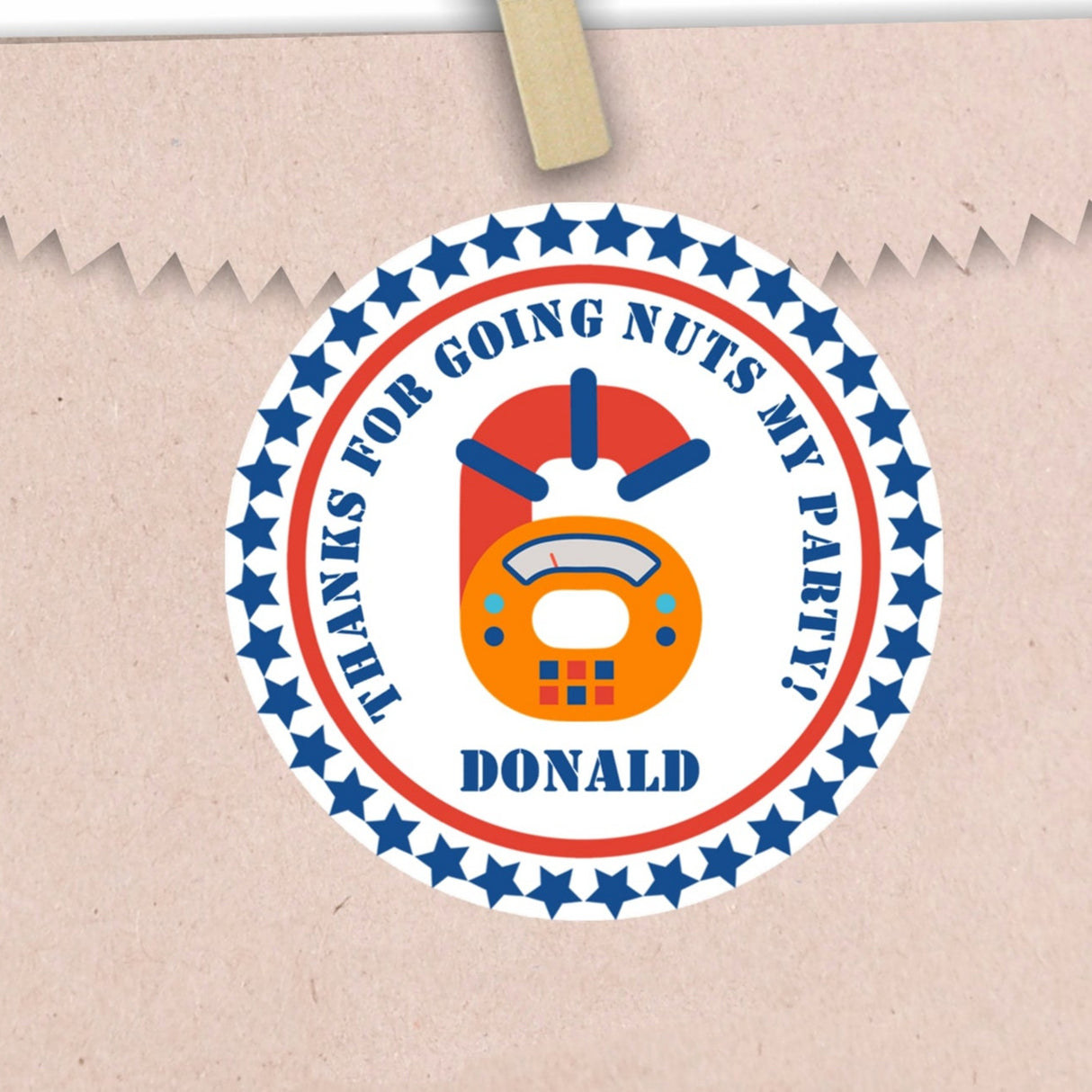 Robot birthday sticker with child’s age made of colorful gears