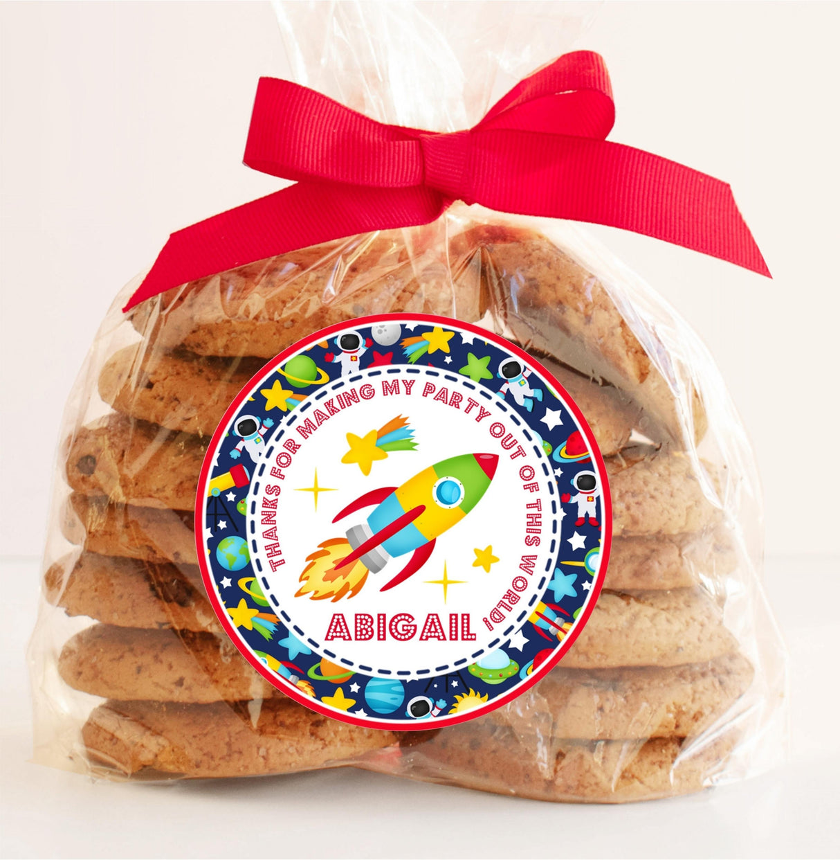 Rocket birthday favor sticker
