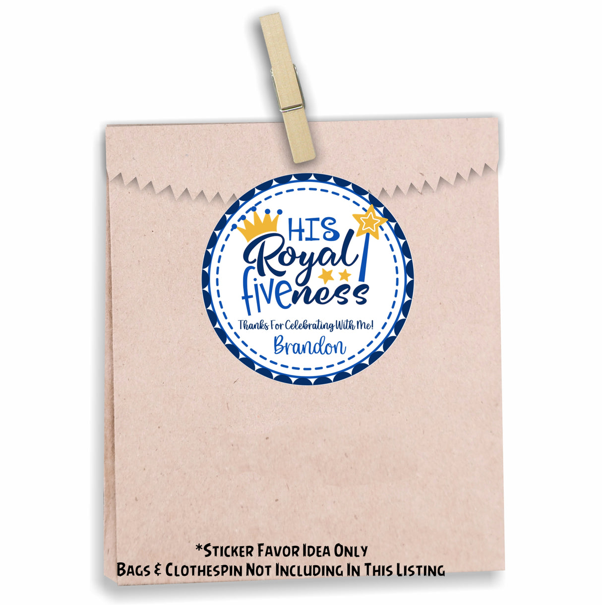 Royal 5th birthday party label for boy’s celebration