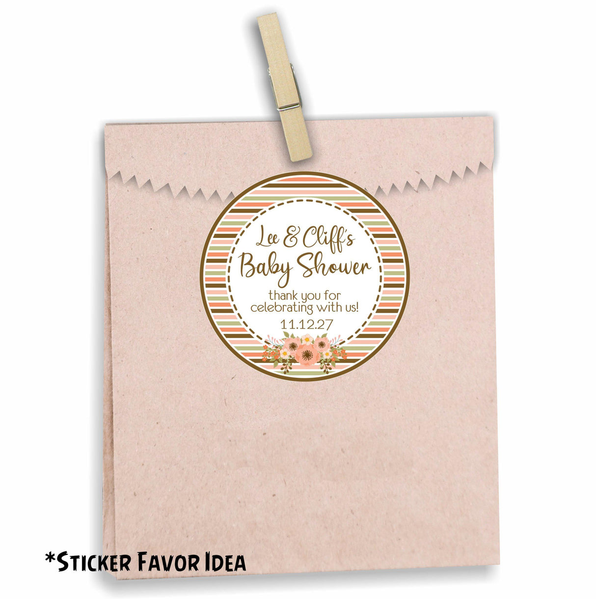 Rustic Floral Baby Shower Stickers Or Favor Tags