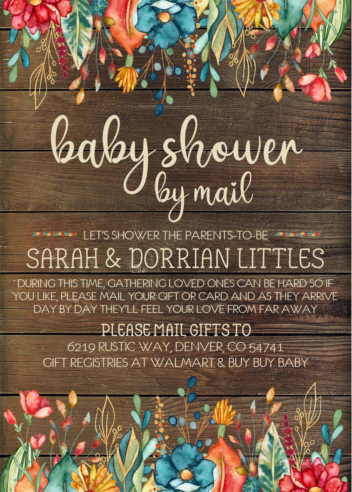 Rustic Wildflower Baby Shower By Mail Invitations