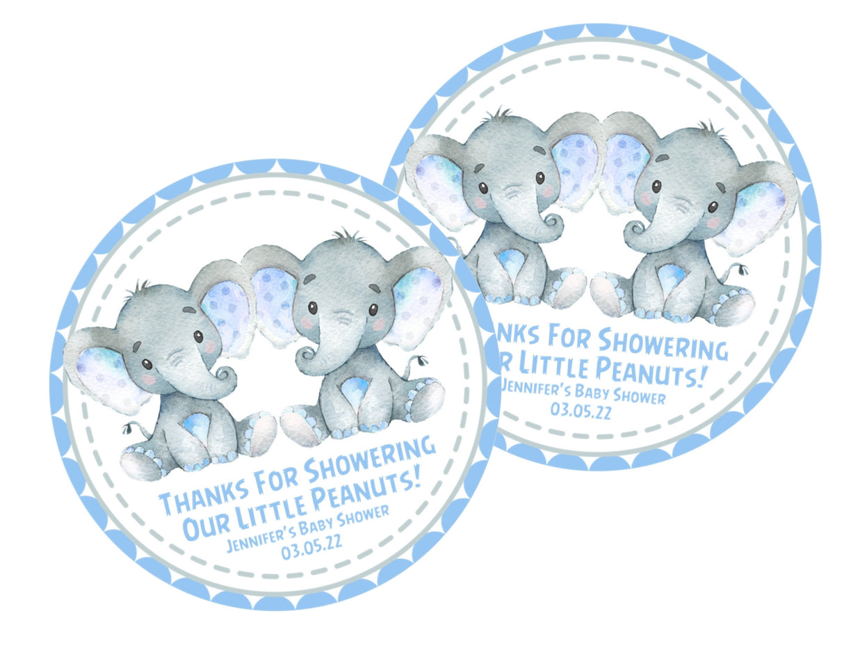 Safari baby shower boy twins elephant favor labels