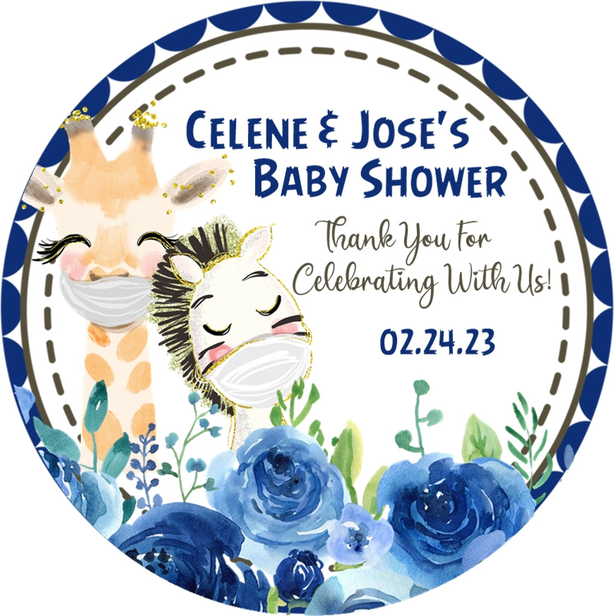 Safari baby shower stickers social distance edition with jungle animals