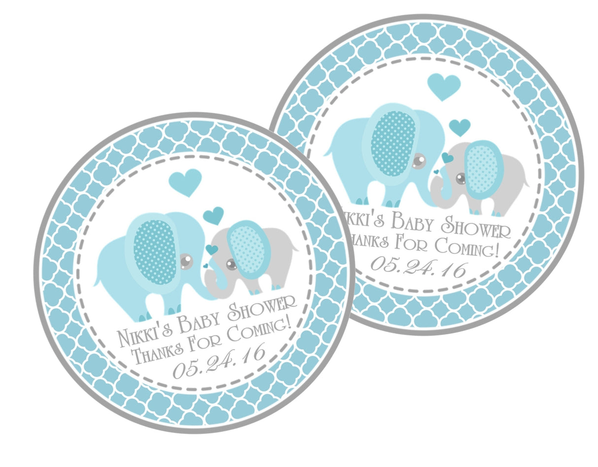 Safari elephant baby shower favor sticker – boy theme