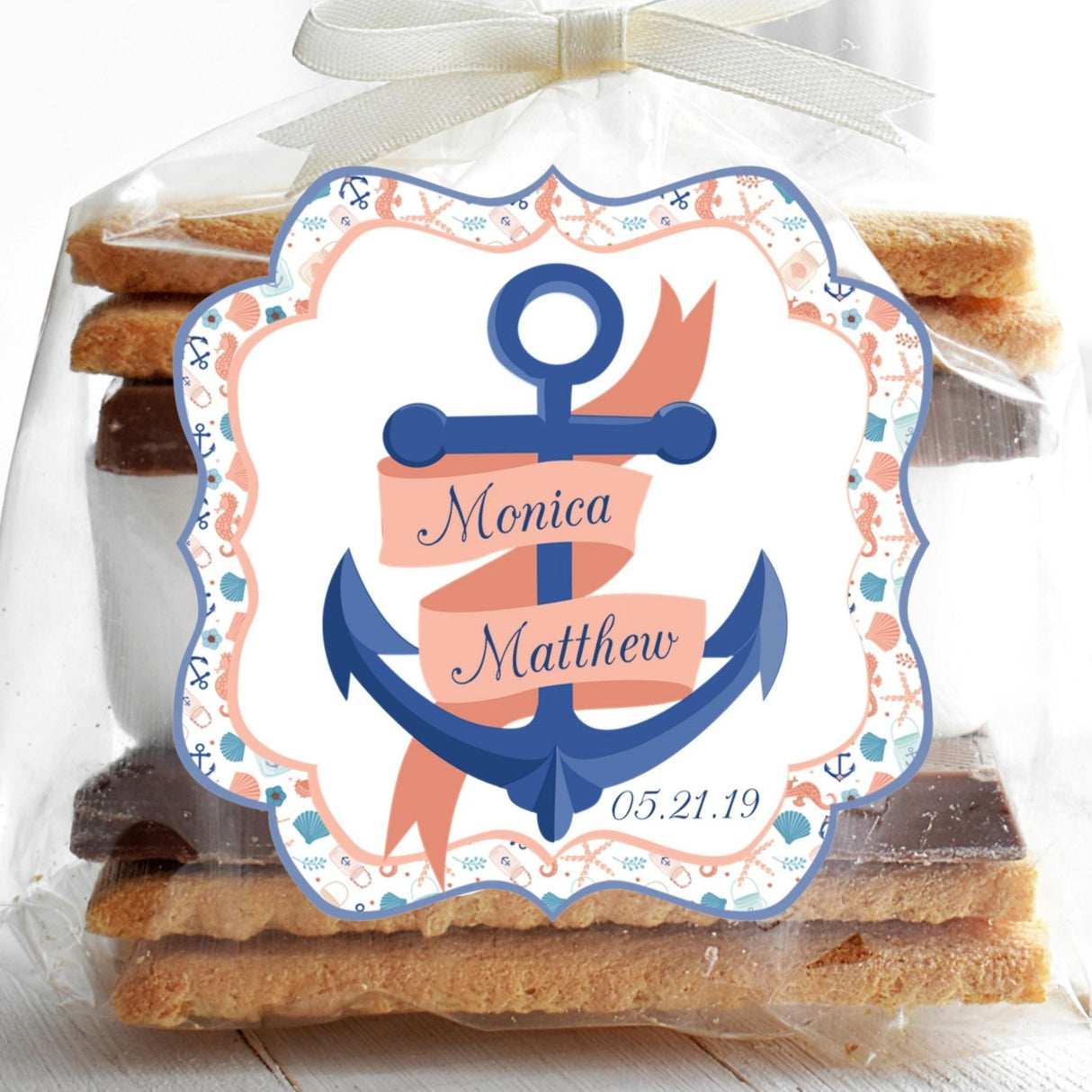 Scalloped anchor wedding sticker