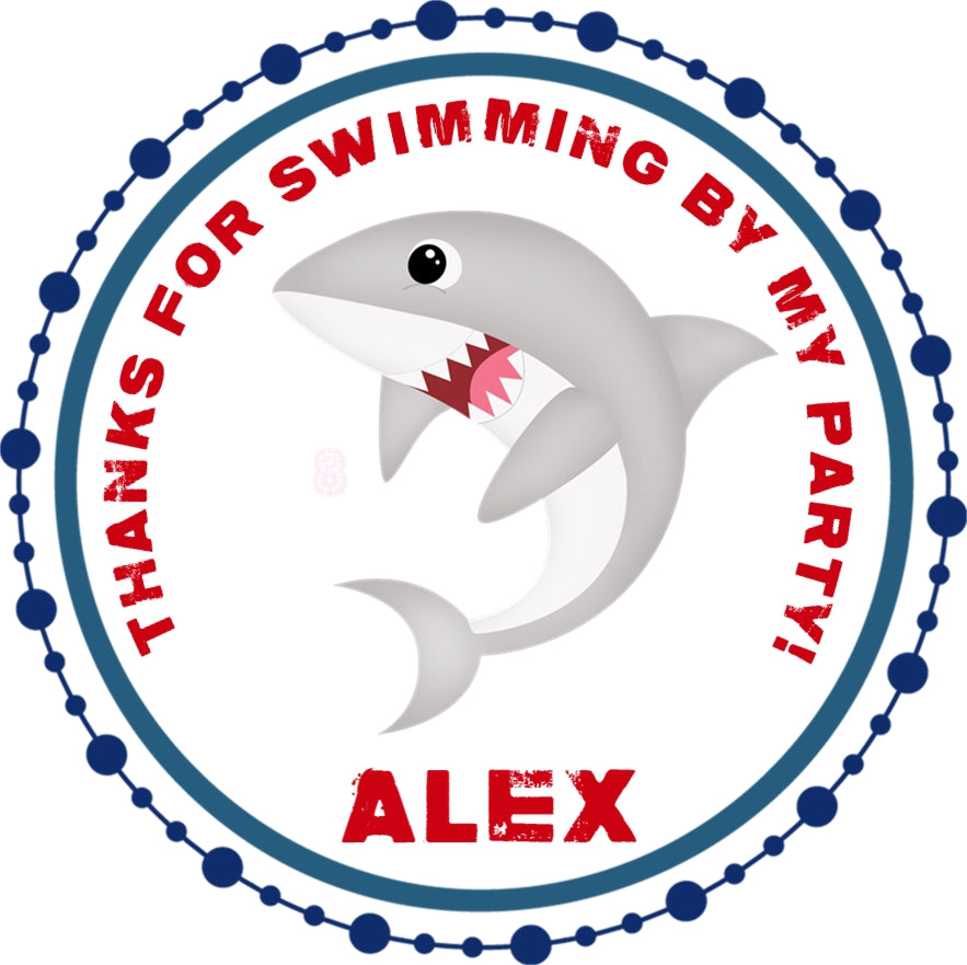 Shark birthday sticker swimming party design