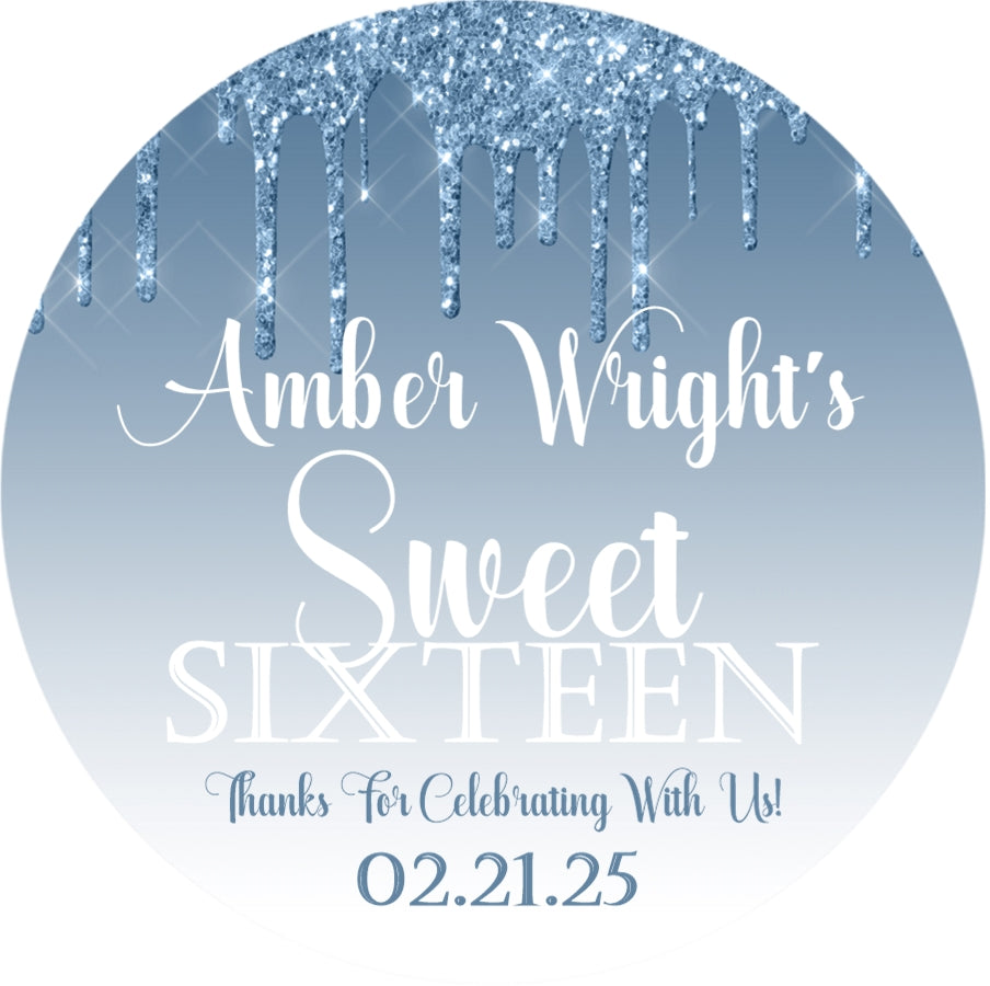 Sky blue sweet 16 birthday party sticker label