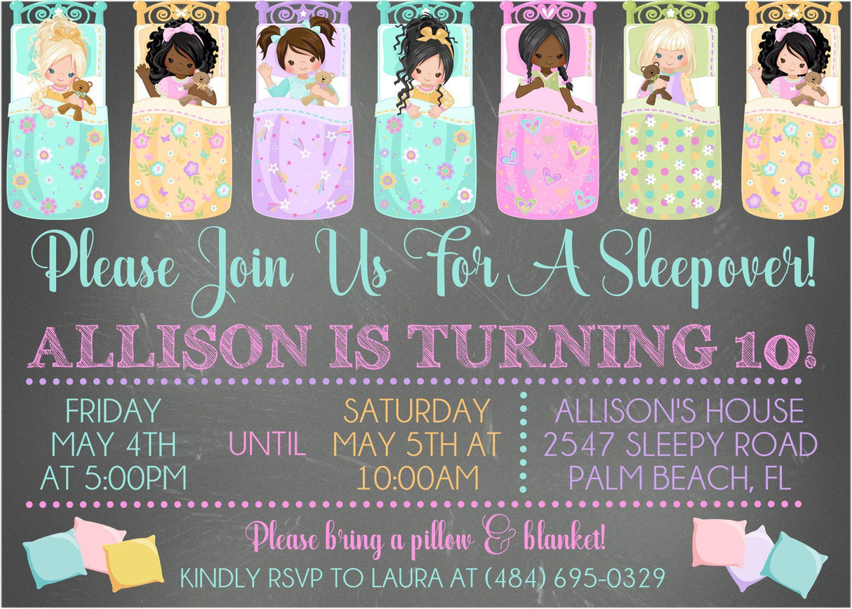 Sleepover Pajama Birthday Party Invitations