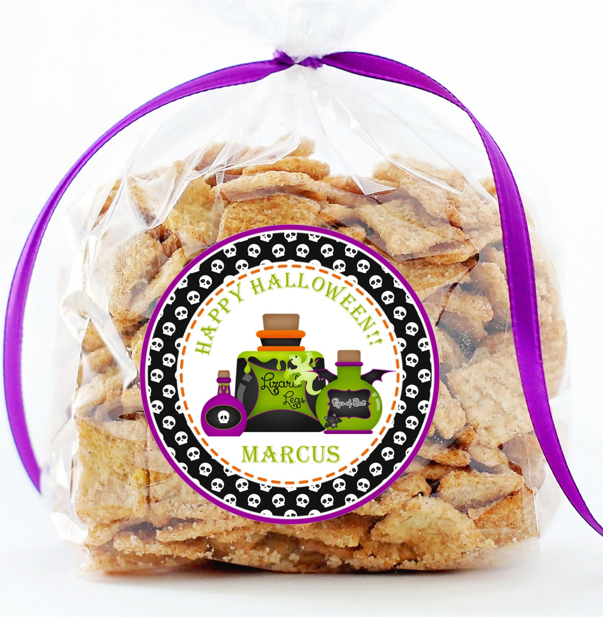 Spooky skull themed Halloween party sticker