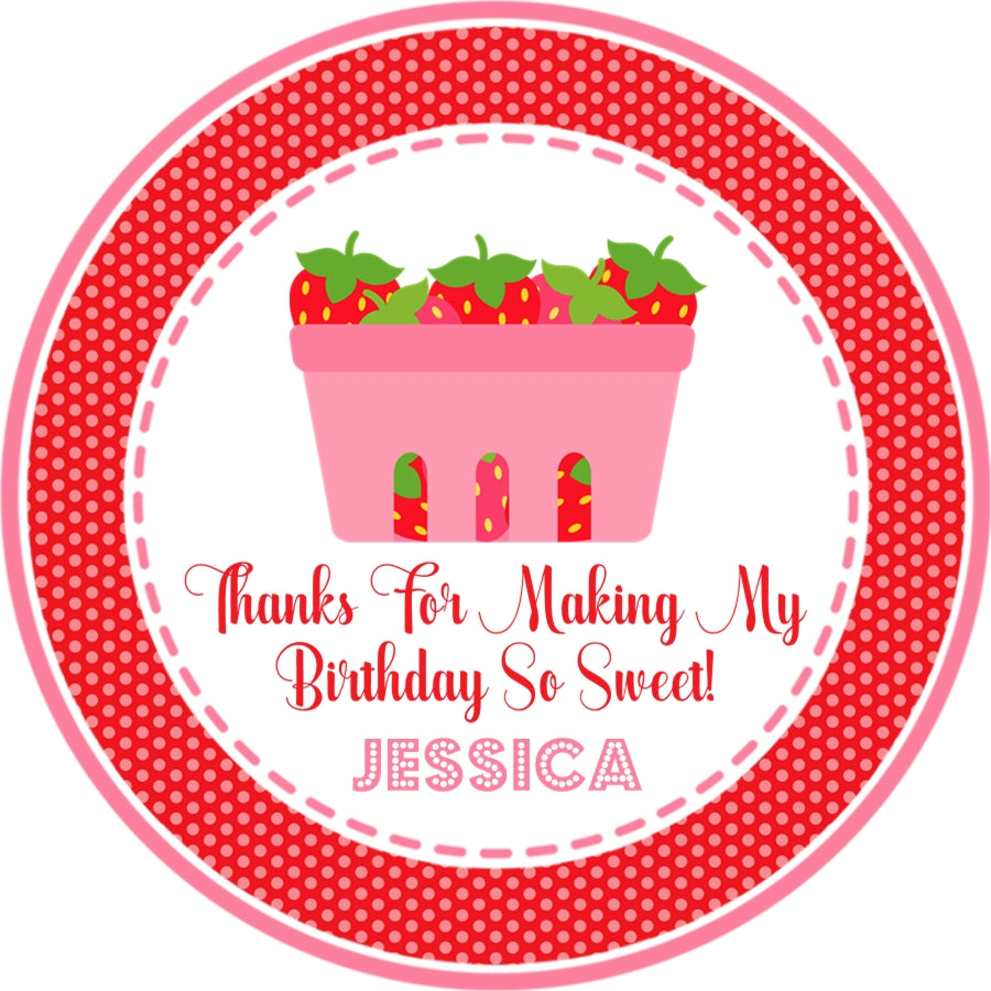 Strawberry basket birthday sticker favor labels