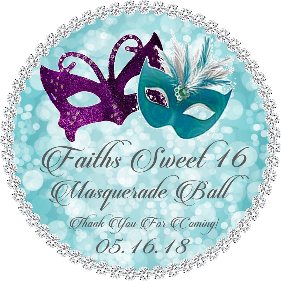 Teal purple masquerade birthday sticker elegant mask