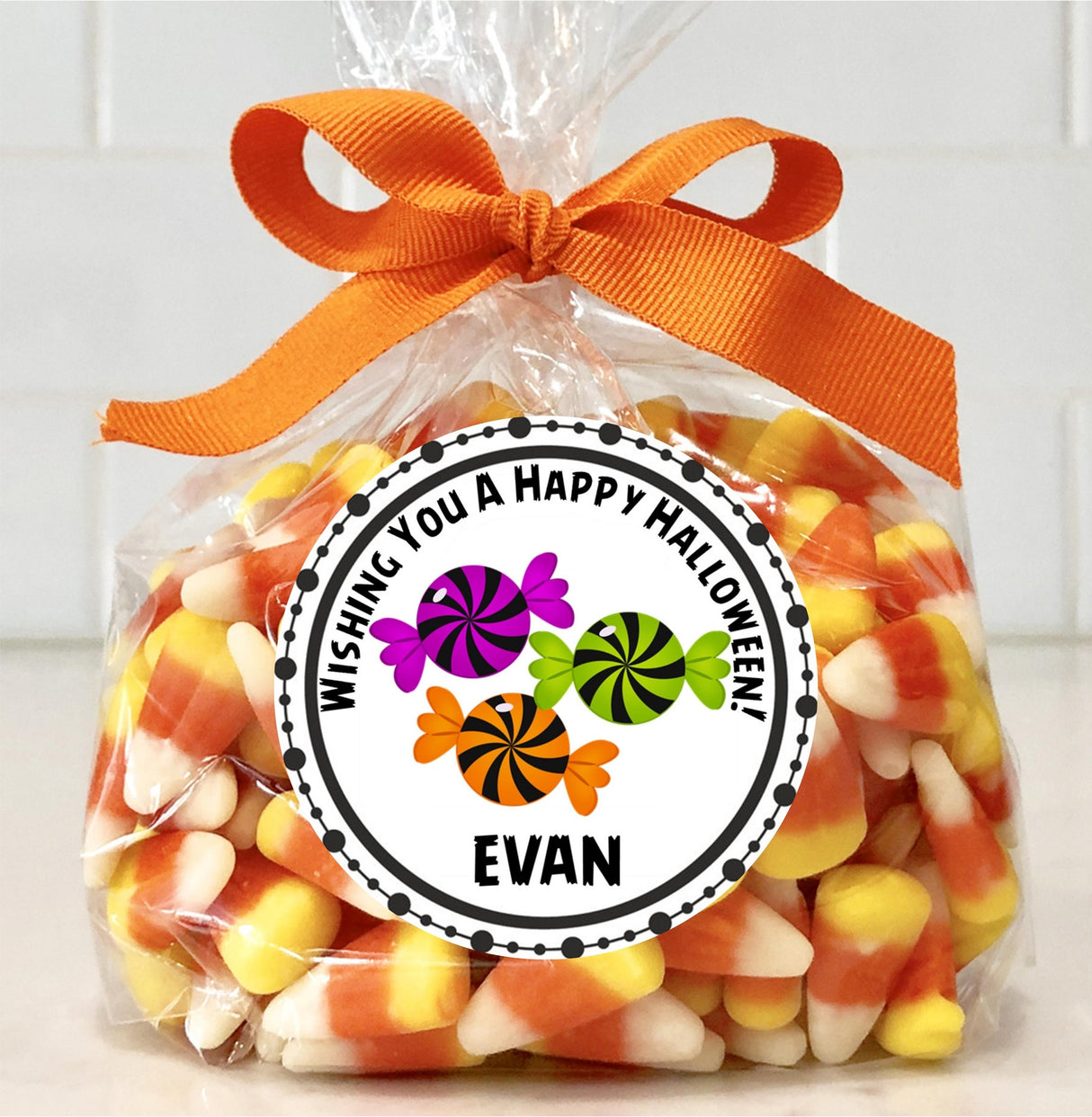 Trick or treat candy themed Halloween party sticker