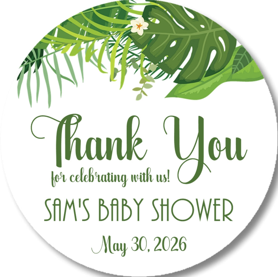 Tropical Leaf Thank You Baby Shower Stickers – Green Jungle Theme
