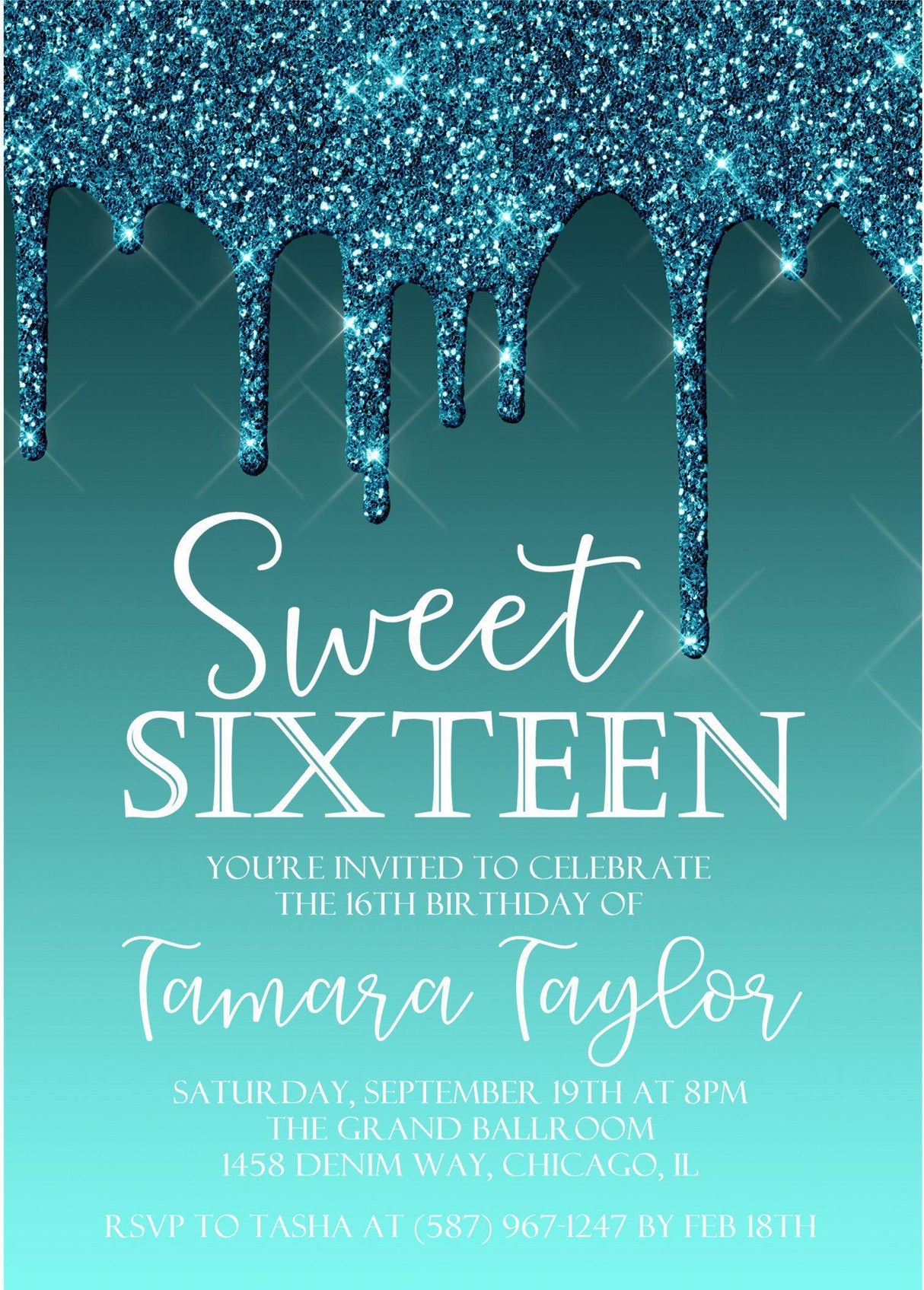 Turquoise Sweet 16 Party Invitations