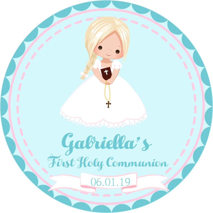 Turquoise Communion sticker label