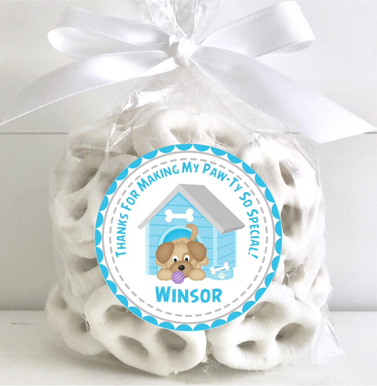 Turquoise and purple dog birthday sticker label