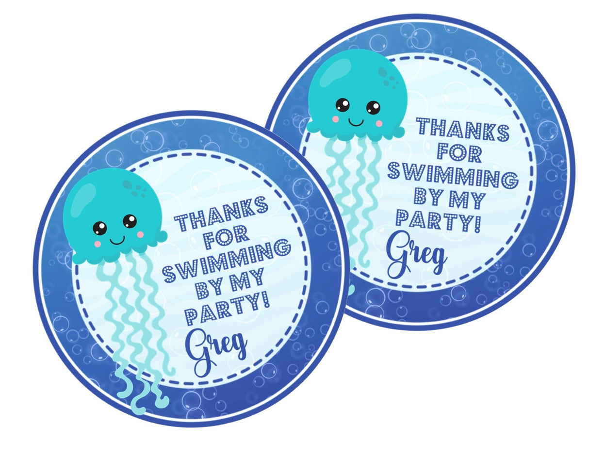 Turquoise jellyfish favor label for ocean theme