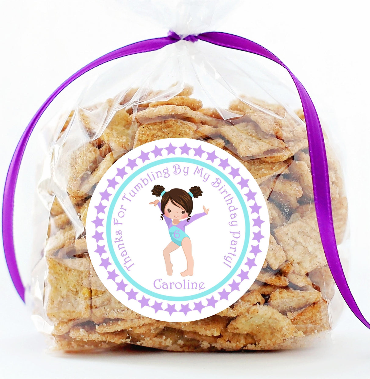 Turquoise purple gymnastics birthday party sticker