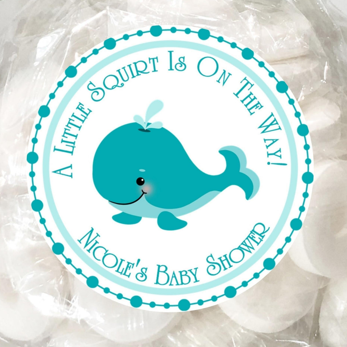 Turquoise whale baby shower sticker
