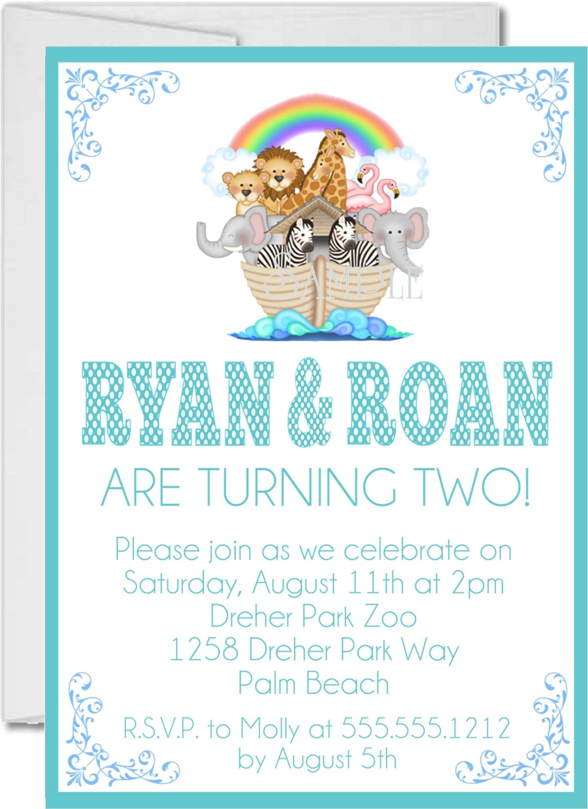 Twins Noah's Ark Birthday Party Invitations