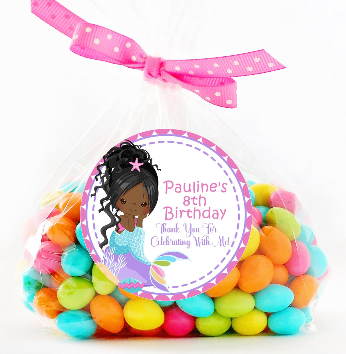 Under-the-sea birthday sticker with purple, aqua, and pink colors