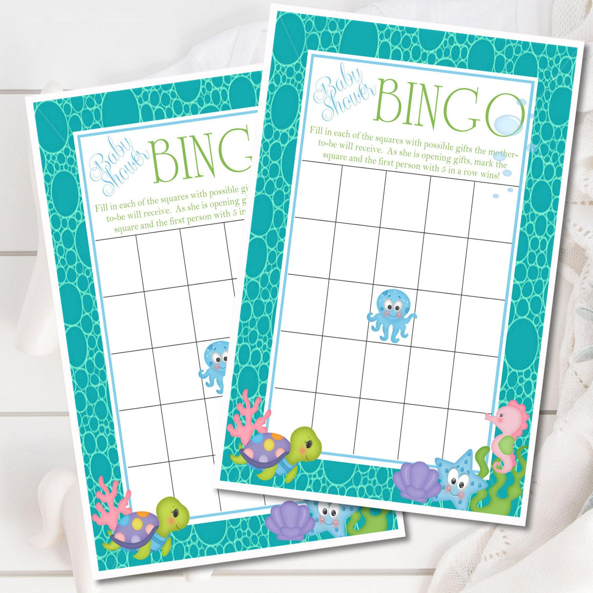 Under the sea baby shower bingo printable game