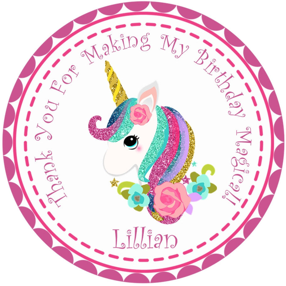 Unicorn birthday sticker glitter floral unicorn design
