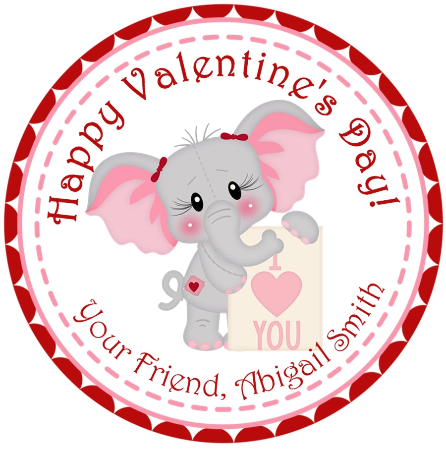 Elephant Valentine Stickers – Personalized Elephant Classroom Valentine Favor Labels