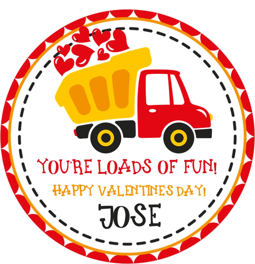 Valentine dump truck sticker with hearts