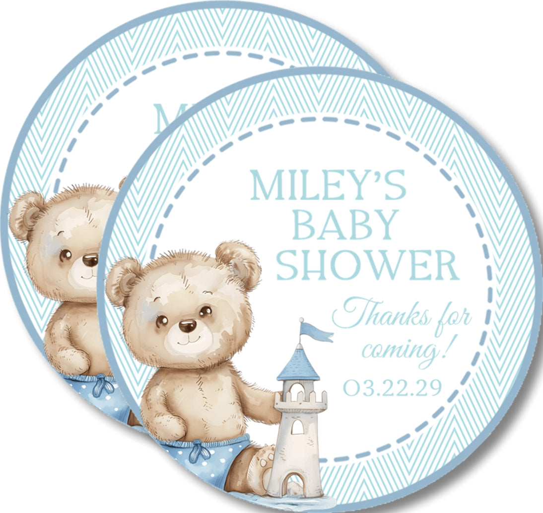 Watercolor bear baby shower favor label for boys