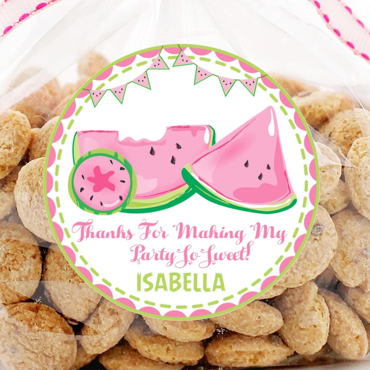 Watercolor pink watermelon party sticker with banner