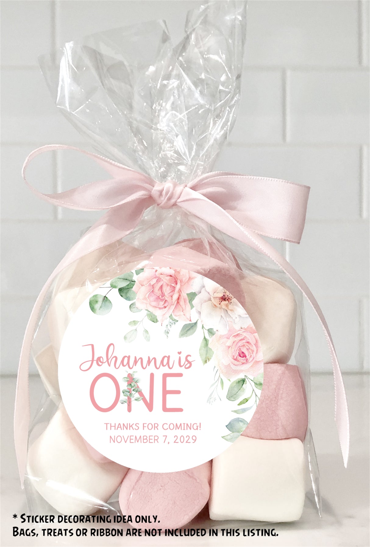 Watercolor roses birthday favor sticker for baby girl