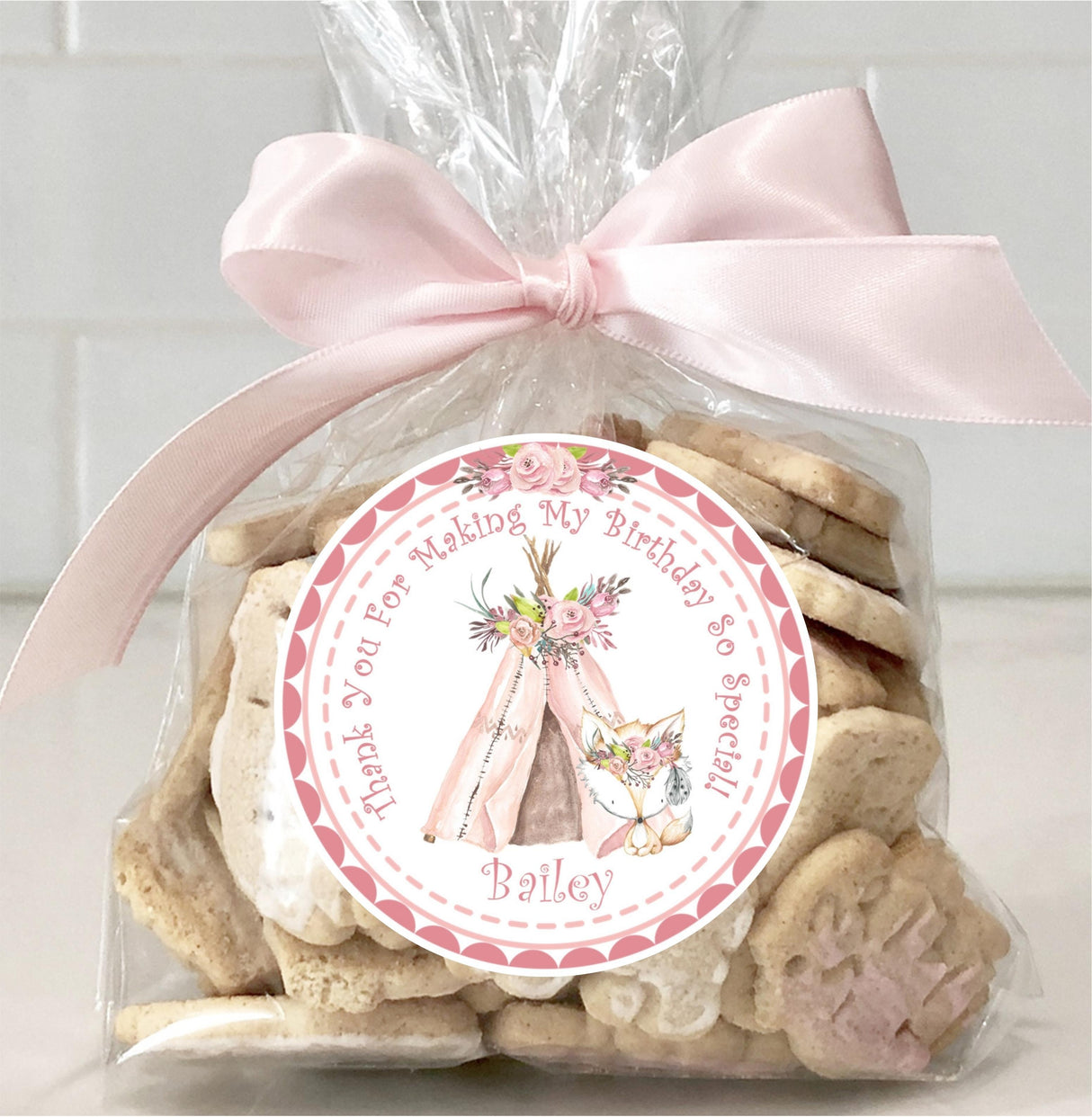 Watercolor teepee birthday label for girls