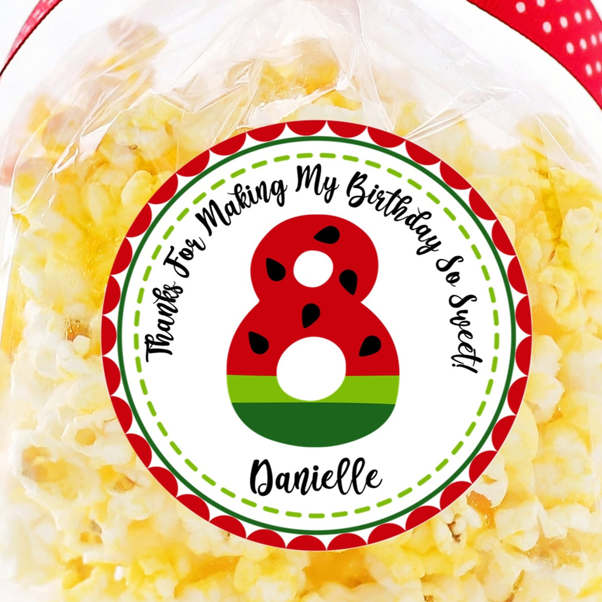 Watermelon number birthday sticker with seeds