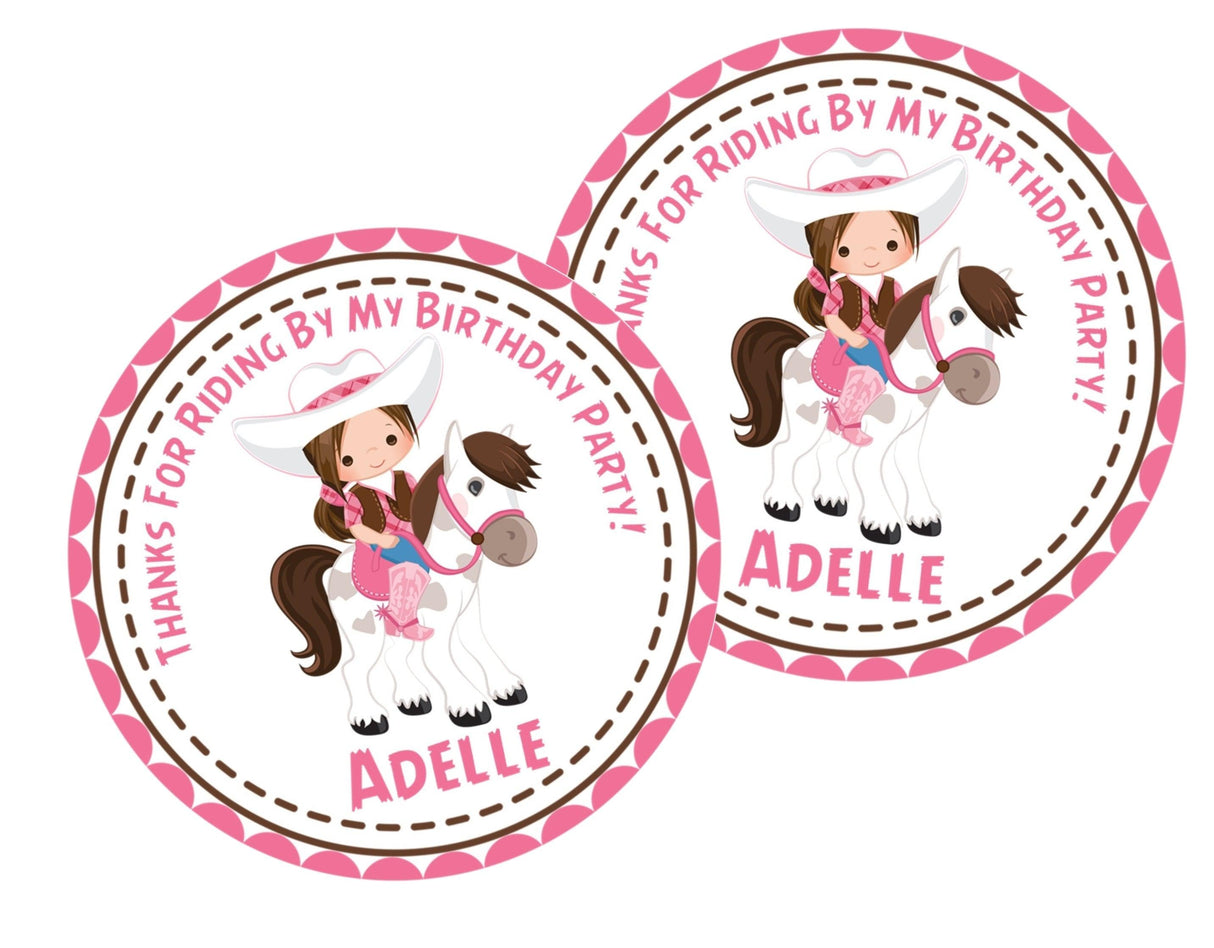 Western cowgirl party favor label design