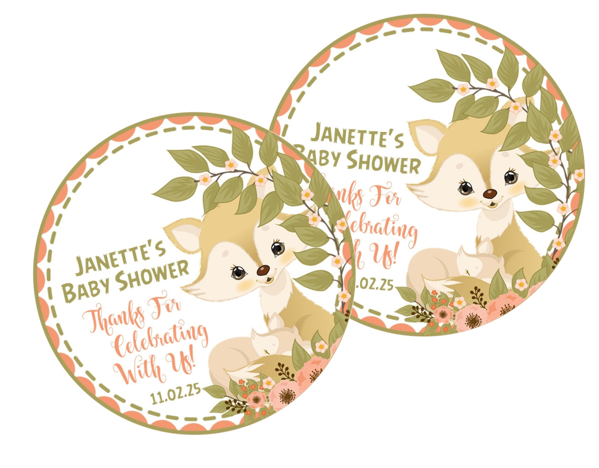 Woodland fox sticker with greenery border