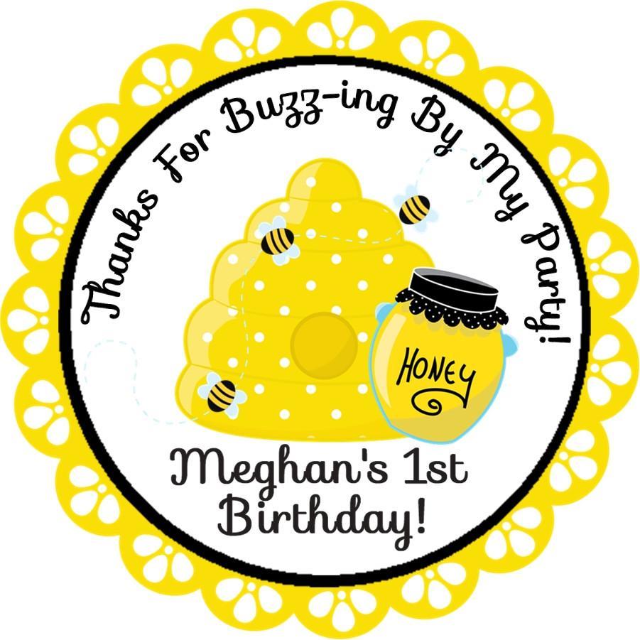 Yellow beehive and honey jar birthday sticker design