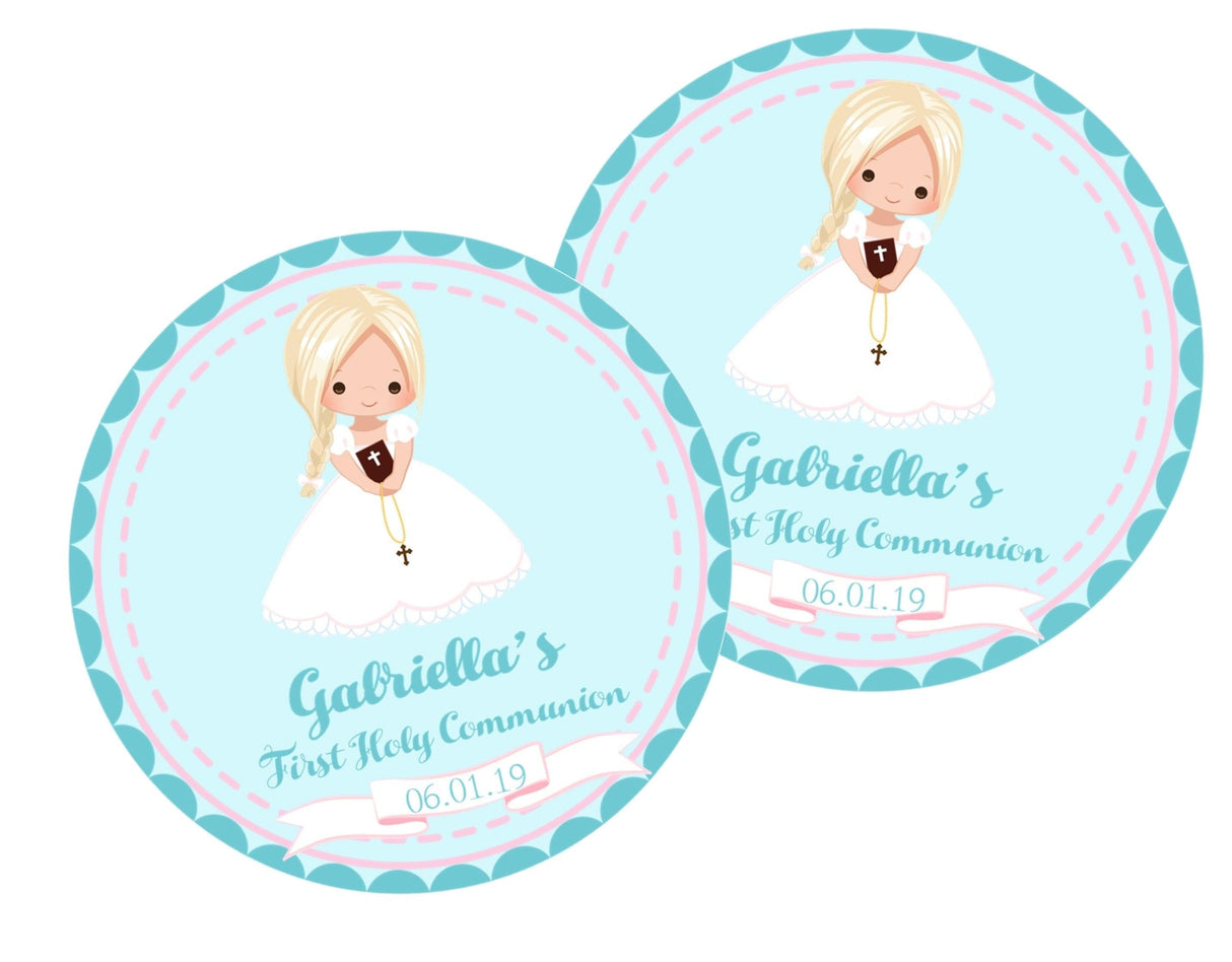 aqua girl first communion sticker