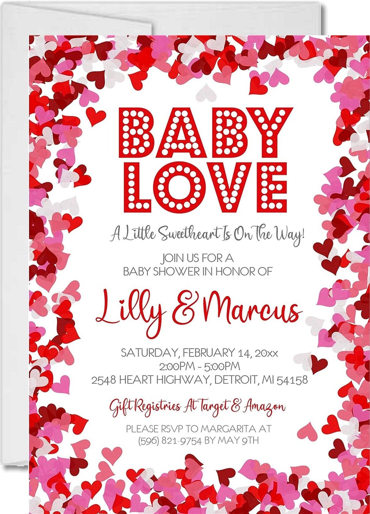 baby love baby shower invitations pink watercolor theme