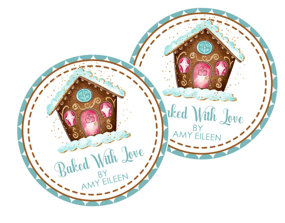 baked with love gingerbread house holiday favor sticker